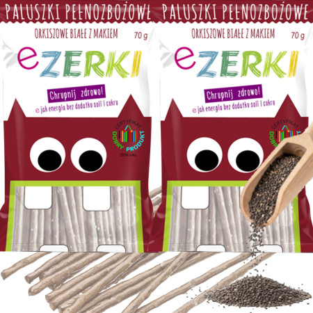 eZerki PALUSZKI pełnozbożowe ORKISZOWE Z MAKIEM bez cukru 70g x2 = 140g