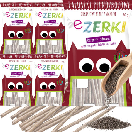eZerki PALUSZKI pełnozbożowe ORKISZOWE Z MAKIEM bez cukru 70g x5 = 0,35kg