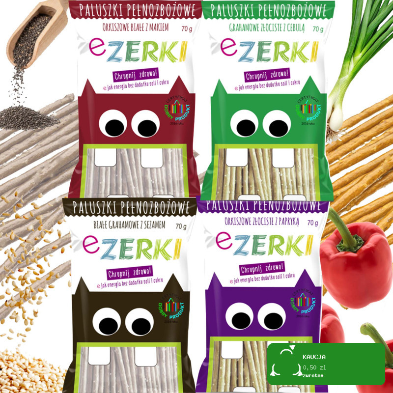 eZerki PALUSZKI pełnozbożowe bez cukru MIX 4 SMAKÓW dla dzieci 70g x4 = 0,28kg