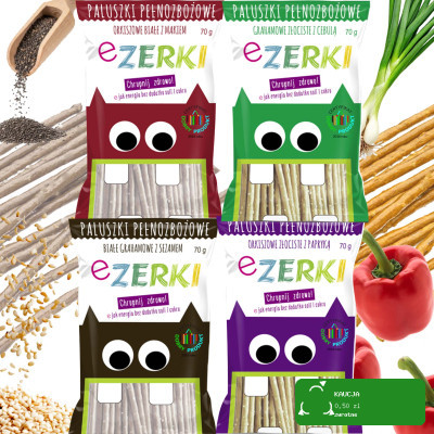 eZerki PALUSZKI pełnozbożowe bez cukru MIX 4 SMAKÓW dla dzieci 70g x4 = 0,28kg