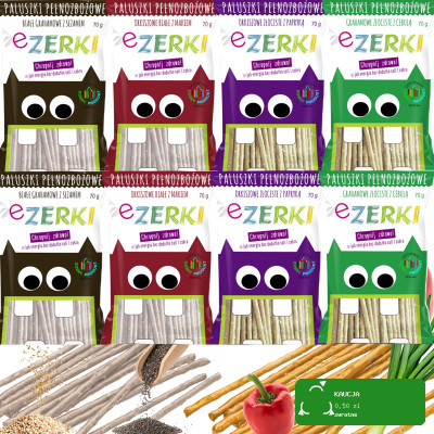 eZerki PALUSZKI pełnozbożowe bez cukru MIX 4 SMAKÓW x2 70g x8 = 0,56kg