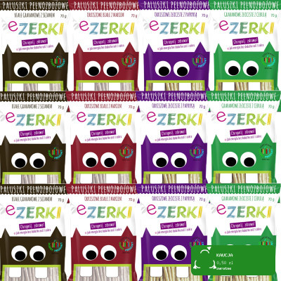 eZerki PALUSZKI pełnozbożowe bez cukru MIX 4 SMAKÓW x3 70g x12 = 0,84kg