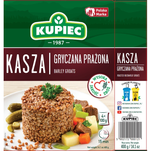 Kupiec KASZA GRYCZANA PRAŻONA 4x100g 400g 0,4KG gotowe w 15minut