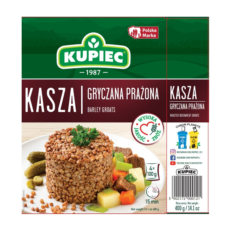Kupiec KASZA GRYCZANA PRAŻONA 4x100g 400g 0,4KG gotowe w 15minut