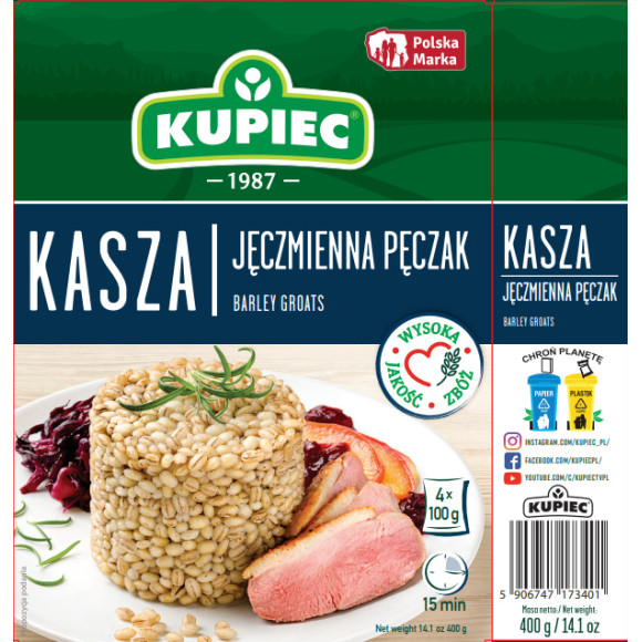 Kupiec KASZA JĘCZMIENNA PĘCZAK 4x100g 400g 0,4KG gotowe w 15minut