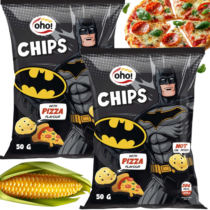 OHO! CHIPSY KUKURYDZIANE O SMAKU PIZZY pizzowe BATMAN 50g x2 = 100g