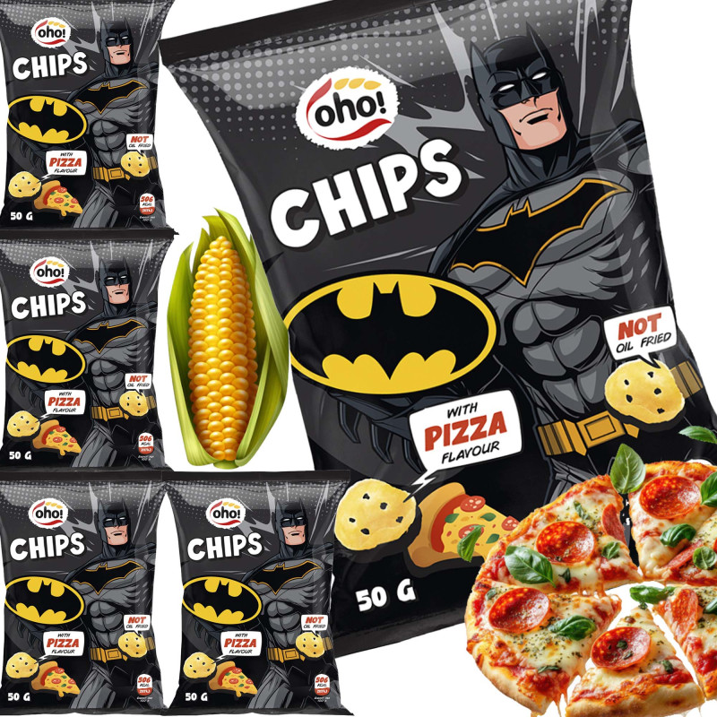 OHO! CHIPSY KUKURYDZIANE O SMAKU PIZZY pizzowe BATMAN 50g x5 = 0,5kg