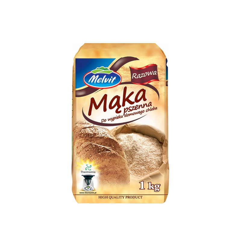 Melvit MĄKA PSZENNA RAZOWA 1KG PEŁNE ZIARNO PSZENICY 