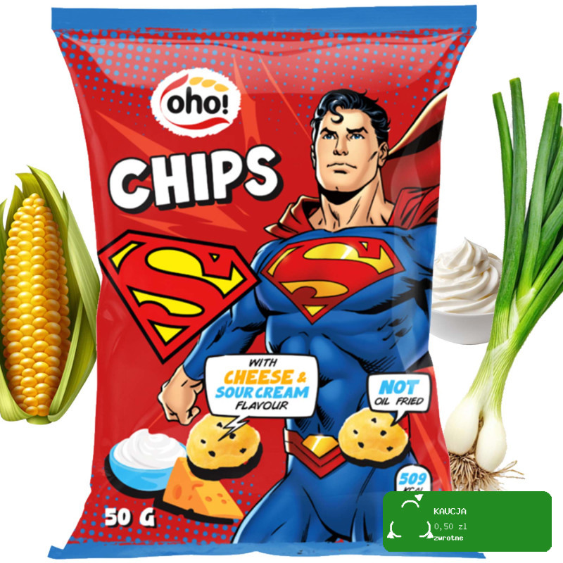 OHO! CHIPSY KUKURYDZIANE O SMAKU PIZZY + SEROWO ŚMIETANKOWE 50g x6 = 0,3kg