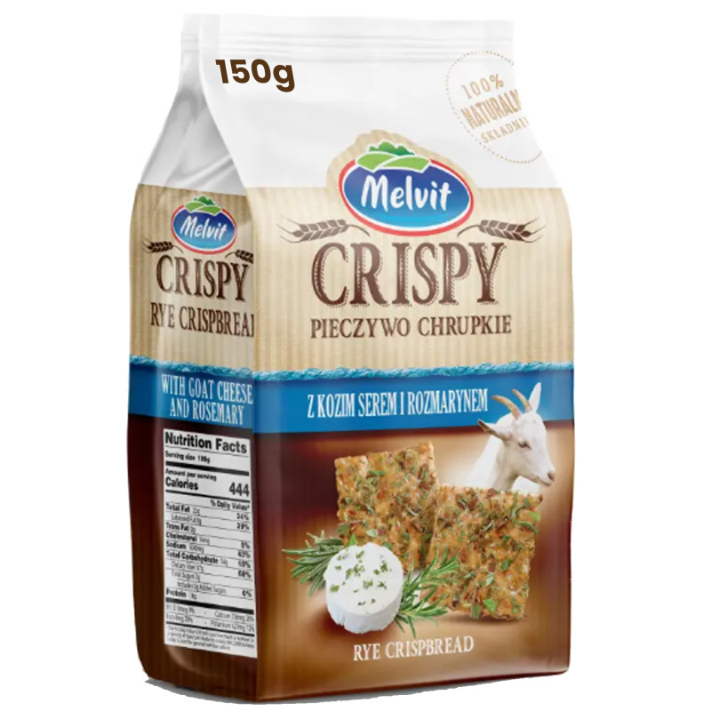 Melvit CRISPY pieczywo chrupkie ŻYTNIE z KOZIM SEREM i ROZMARYNEM 150g