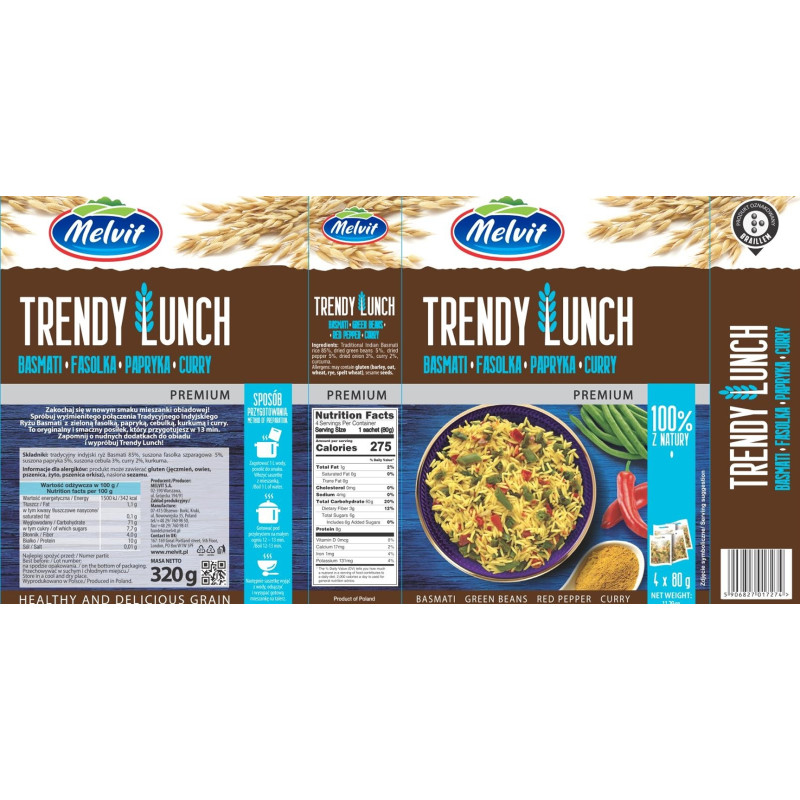 Melvit TRENDY LUNCH BASMATI FASOLKA PAPRYKA CURRY mieszanka 320g / niebieska