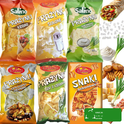 Salino PRAŻYNKI ZIEMNIACZANE MIX 6 SMAKÓW lekkie chrupiące 60g x6 = 0,36kg