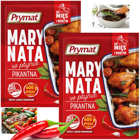 Prymat MARYNATA W PŁYNIE PIKANTNA DO MIĘS I WARZYW na 0,6KG mięsa 66ml x2 = 132ml
