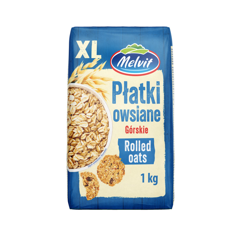 Melvit PŁATKI OWSIANE GÓRSKIE XXL 1000g 1KG źródło błonnika + wit z grupy B