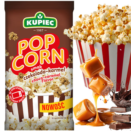 Kupiec POPCORN smak CZEKOLADA KARMEL do mikrofalówki 80g