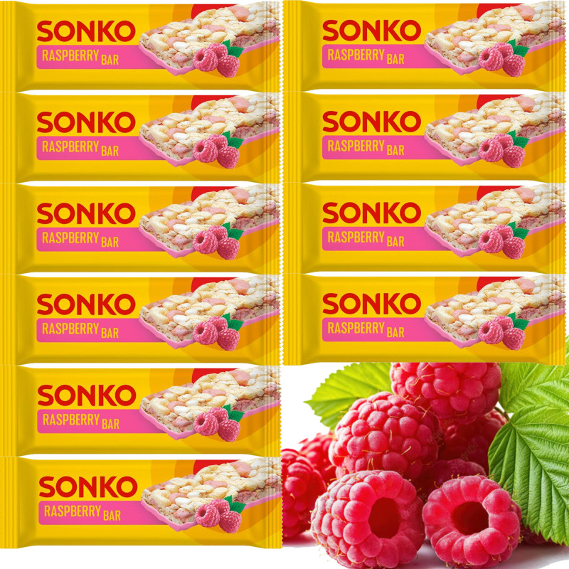 Sonko BATON KUKURYDZIANO RYŻOWY smak MALINA MALINOWY przekąska 11g x10 =110g