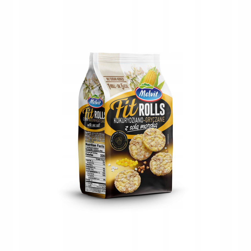 Melvit FIT ROLLS KUKURYDZIANO-GRYCZANE Z SOLĄ 60g mini wafle 1szt  5kcal