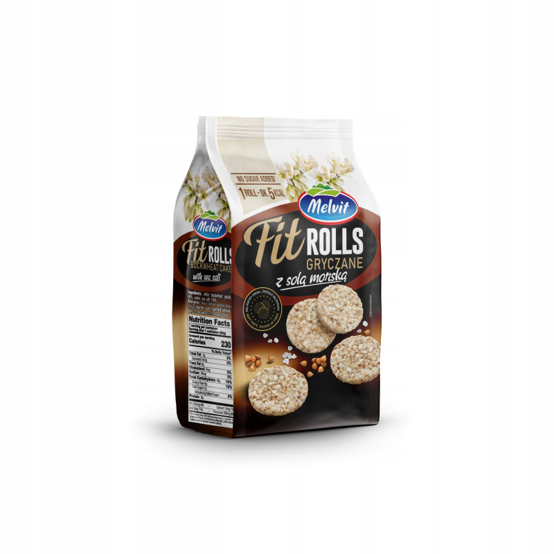 Melvit FIT ROLLS GRYCZANE Z SOLĄ MORSKĄ 60g mini wafle z gryki 1szt 5kcal