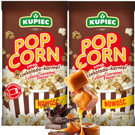 Kupiec POPCORN smak CZEKOLADA KARMEL do mikrofalówki 80g x2 = 160g