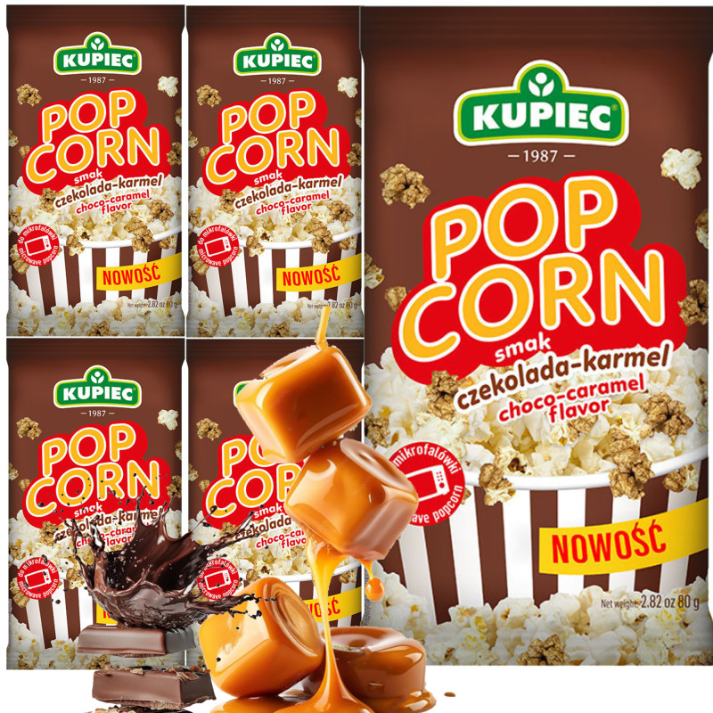 Kupiec POPCORN smak CZEKOLADA KARMEL do mikrofalówki 80g x5 = 0,4kg