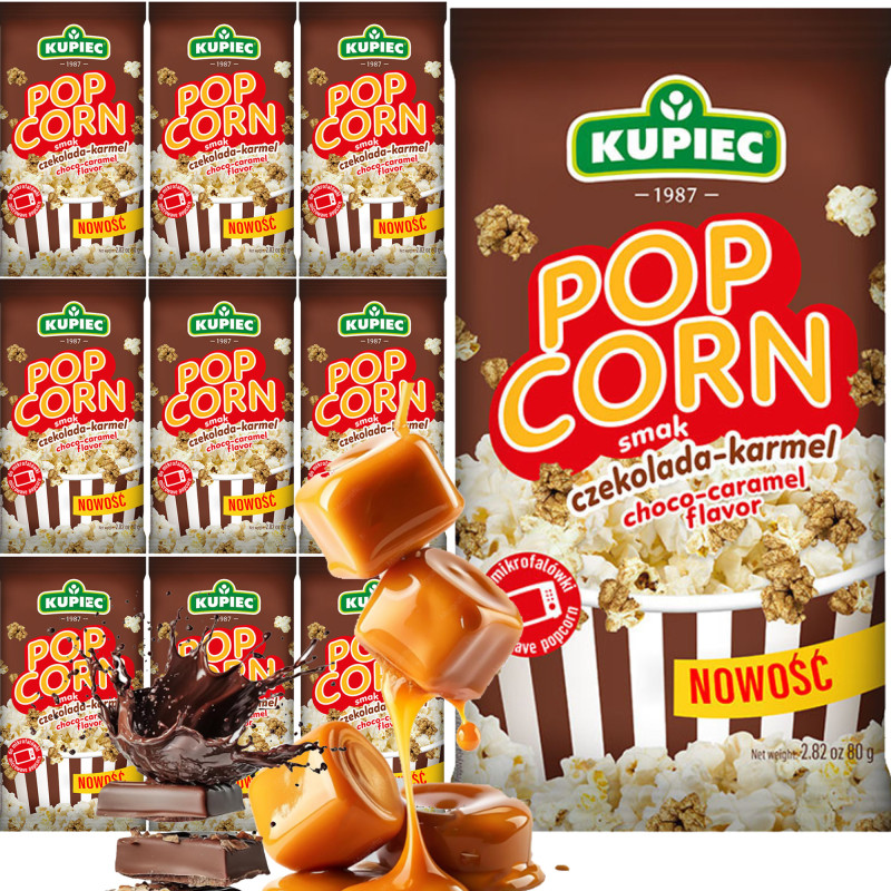 Kupiec POPCORN smak CZEKOLADA KARMEL do mikrofalówki 80g x10 = 0,8kg