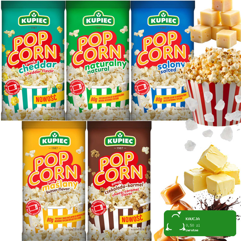 Kupiec POPCORN MIX 5 SMAKÓW do mikrofalówki smaczna przekąska 80 x5 = 0,4kg