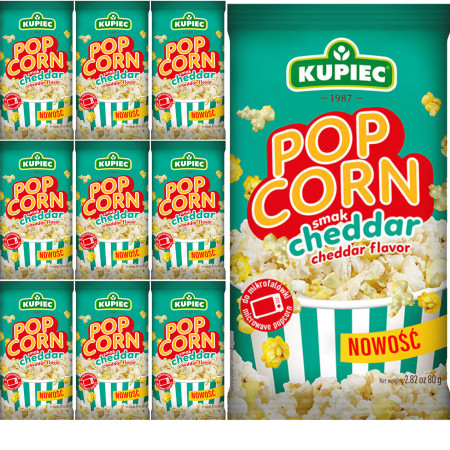 Kupiec POPCORN o smaku CHEDDAR do mikrofalówki SEROWY 80g x10= 0,8kg