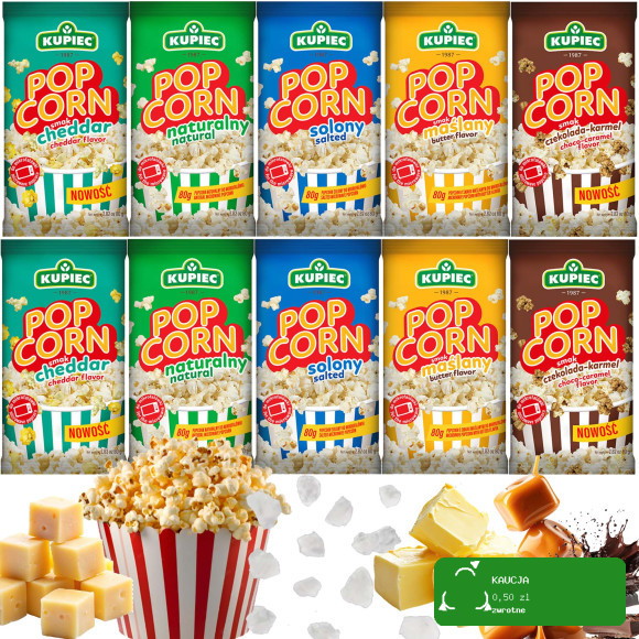 Kupiec POPCORN MIX 5 SMAKÓW x2 do mikrofalówki przekąska 80g x10 = 0,8kg
