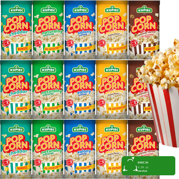 Kupiec POPCORN MIX 5 SMAKÓW x3 do mikrofalówki przekąska 80g x15 = 1,2kg