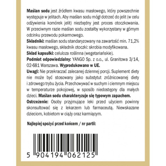 Yango MAŚLAN SODU OTOCZKOWANY wsparcie: ZDROWE JELITA MIKROFLORA JELIT 90k.
