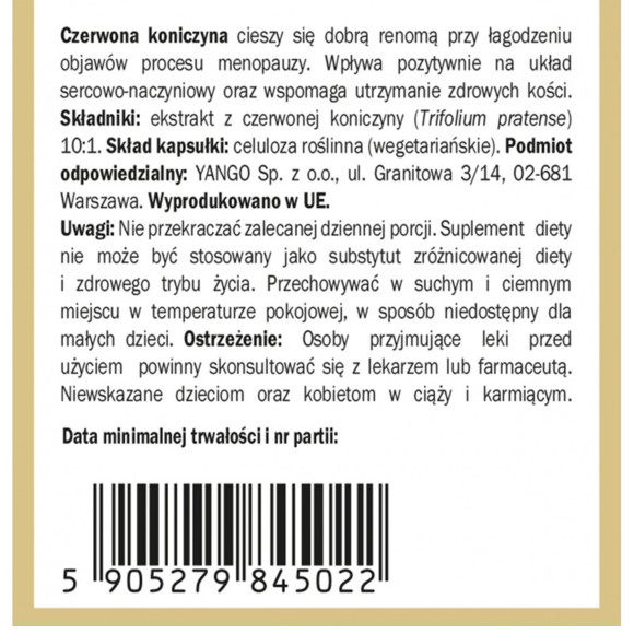 Yango CZERWONA KONICZYNA wparcie MENOPAUZA PERIMENOPAUZA 90 kapsułek