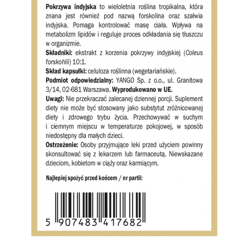 Yango FORSKOLINA POKRZYWA INDYJSKA 90 kapsułek