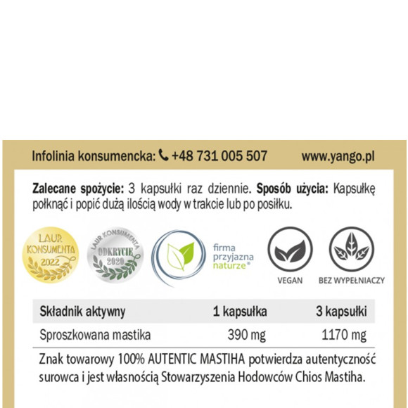 Yango MASTIKA 480mg 60 kapsułek wsparcie: UKŁAD POKARMOWY TRAWIENNY