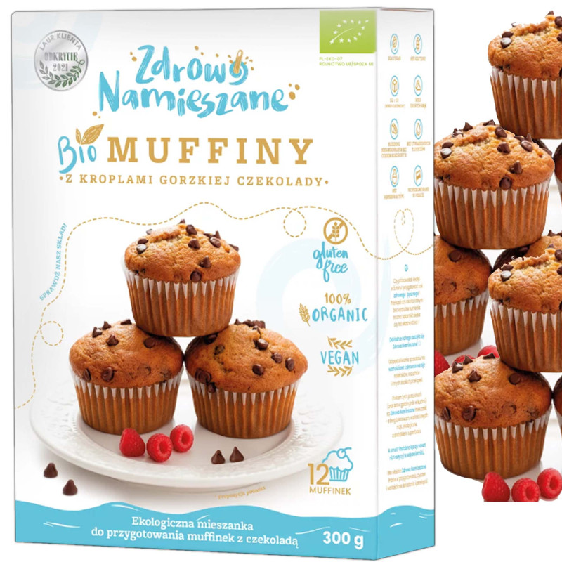 Zdrowo Namieszane BIO MUFFINY Z KROPLAMI GORZKIEJ CZEKOLADY 300g