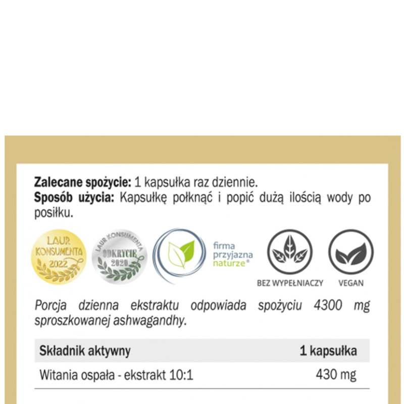 Yango ASHWAGANDHA żeń-szeń indyjski WSPACIE STRES NIEPOKÓJ 90 kapsułek
