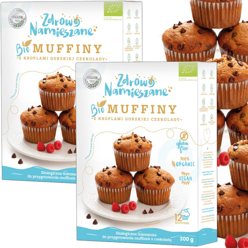 Zdrowo Namieszane BIO MUFFINY Z KROPLAMI GORZKIEJ CZEKOLADY 300g x2 = 0,6kg