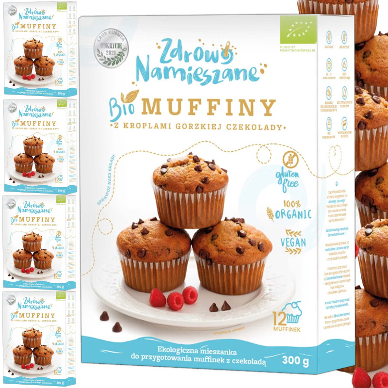 Zdrowo Namieszane BIO MUFFINY Z KROPLAMI GORZKIEJ CZEKOLADY 300g x5 = 1,5KG