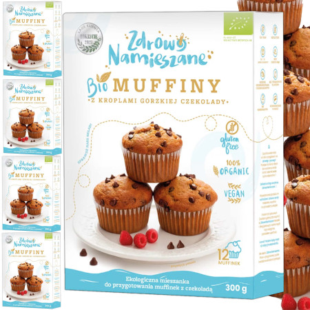 Zdrowo Namieszane BIO MUFFINY Z KROPLAMI GORZKIEJ CZEKOLADY 300g x5 = 1,5KG
