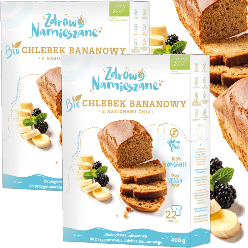 Zdrowo Namieszane BIO CHLEBEK BANANOWY Z CHIA bezglutenowy 400g x2 = 0,8kg