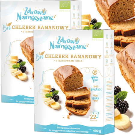 Zdrowo Namieszane BIO CHLEBEK BANANOWY Z CHIA bezglutenowy 400g x2 = 0,8kg