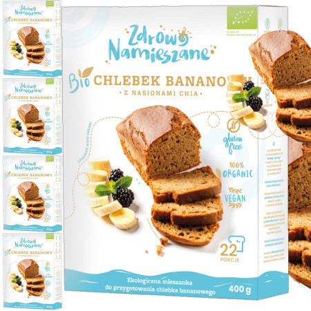 Zdrowo Namieszane BIO CHLEBEK BANANOWY Z CHIA bezglutenowy 400g x5 = 2kg