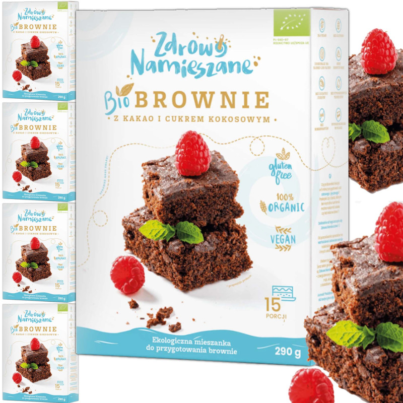 Zdrowo Namieszane BIO BROWNIE Z CUKREM KOKOSOWYM bezglutenowe 290g x5=1,45kg