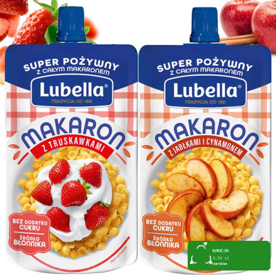 LUBELLA deser MAKARON Z TRUSKAWKAMI + JABŁKAMI I CYNAMONEM 170g x2 = 0,34kg