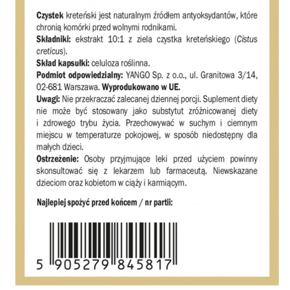Yango CZYSTEK wsparcie ODPORNOŚĆ WZMOCNIENIE 90 kapsułek