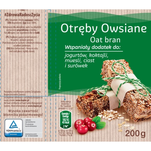 Kupiec OTRĘBY OWSIANE 200g 0,2KG dodatek do jogurtów