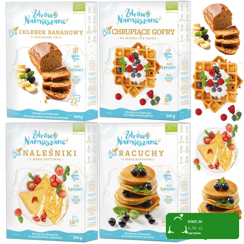 Zdrowo Namieszane BIO bezglutenowy MIX 4 mieszanek do ciast gofrów =0,99kg