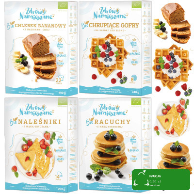 Zdrowo Namieszane BIO bezglutenowy MIX 4 mieszanek do ciast gofrów =0,99kg
