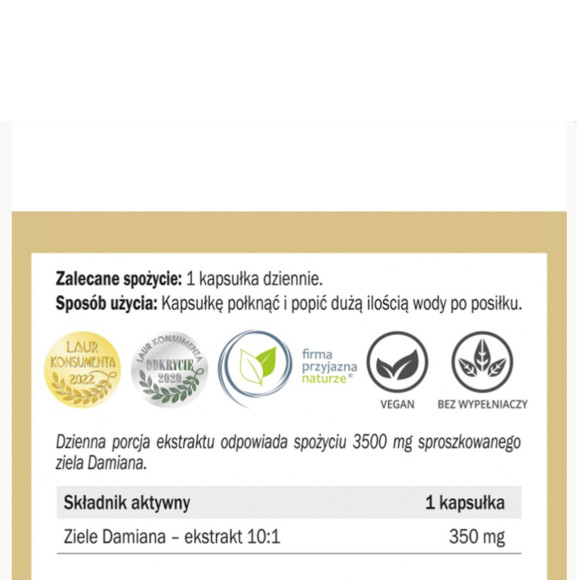 Yango ZIELE DAMIANA 440mg wsparcie: POTENCJA SAMOPOCZUCIE STRES 90kaps