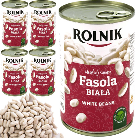 Rolnik FASOLA BIAŁA KONSEROWOWA w zalewie PUSZKA 400ml x5 = 2L
