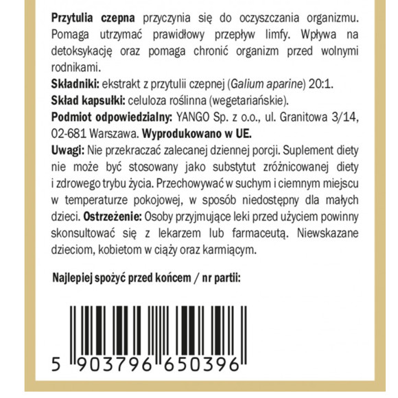 Yango PRZYTULIA CZEPNA 90kaps wsparcie OCZYSZCZANIE DETOKSYKACJA 